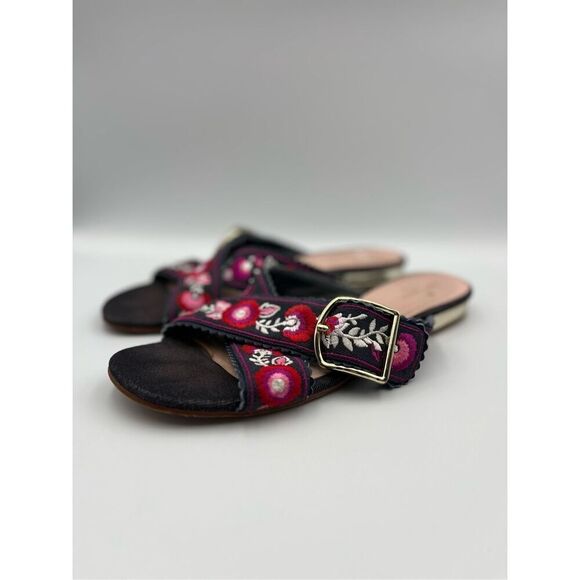 Kate Spade Women's Multicolor Denim Embroidery Faris Slide Sandals Size 9.5M - Picture 1 of 6
